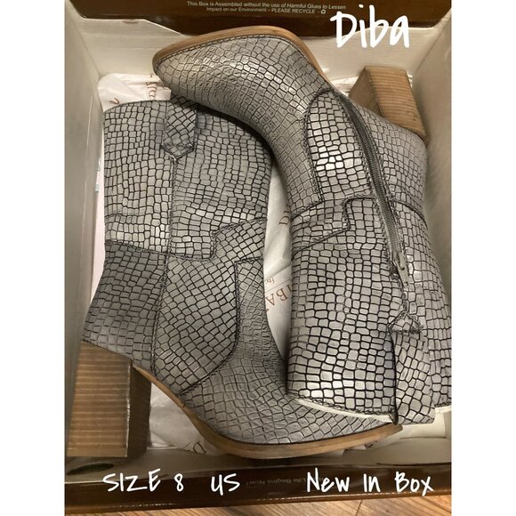 Diba True Shoes - Diba True Leather Mid Calf Western Boots - Croc Embossed, Size 8 US, New In Box
